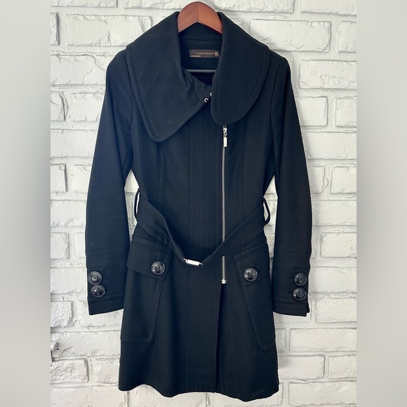 Zara Black Belted Coat Jacket - Picture 1 of 6